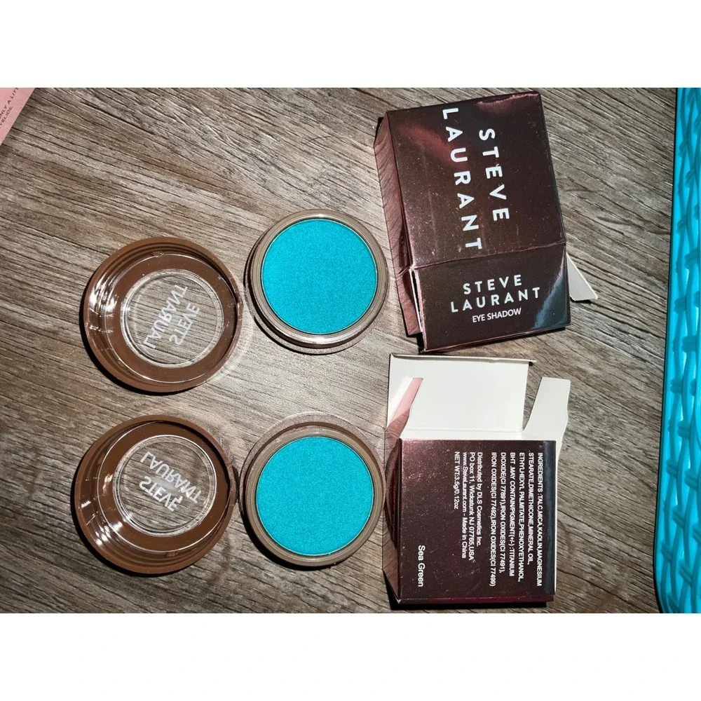 Steve Laurant Eye Shadow Sea Green Shimmer Metallic Loose Powder Lot of 2 Pots